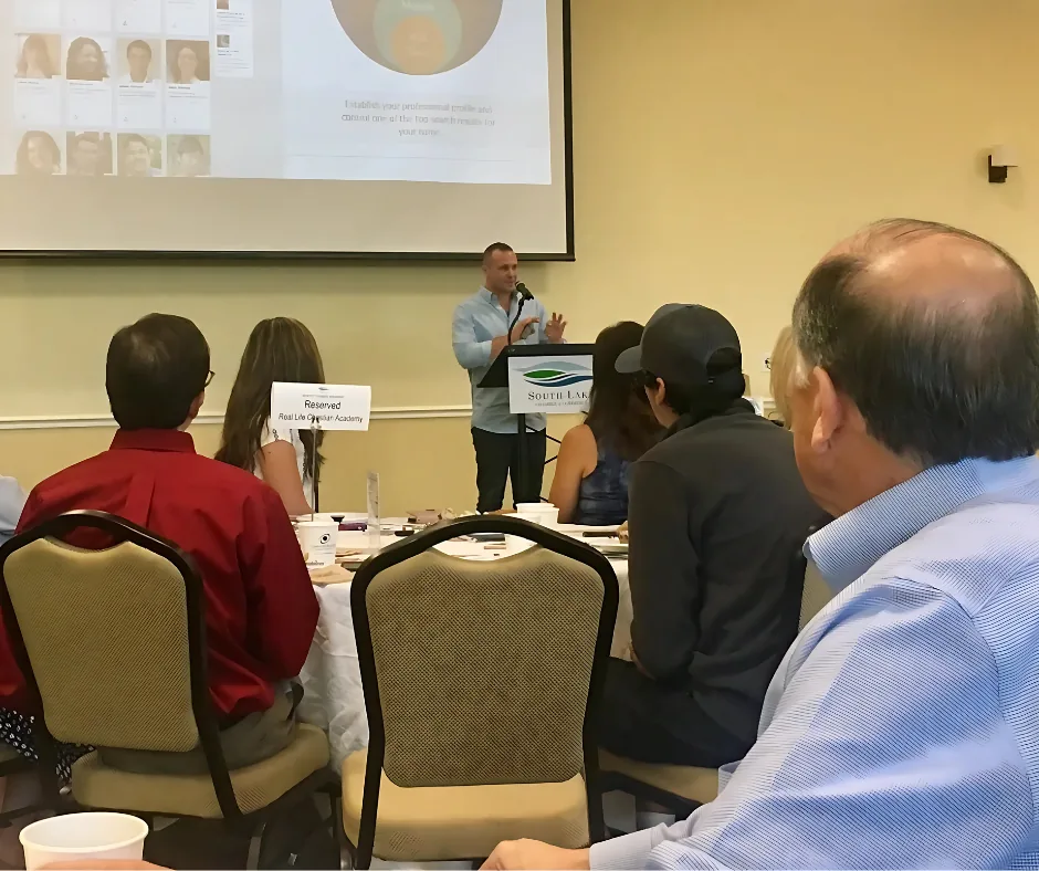 Mikel presenting at the South Lake Chamber