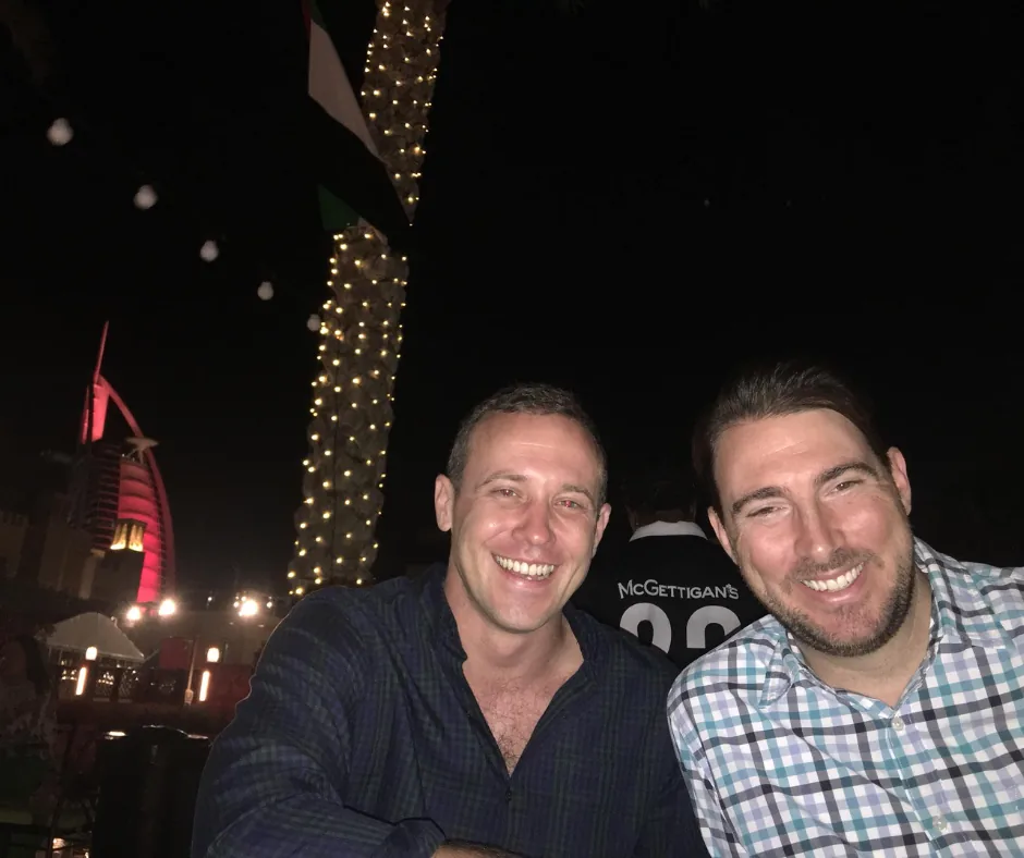 Mikel and Will Hutson in Dubai at night